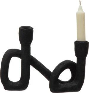 Bloomingville Decorative Resin Double Taper Candle Holder, Black - Image 5