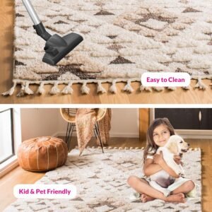 SAFAVIEH Moroccan Tassel Shag Collection Area Rug - 8' x 10', Ivory & Brown, Boho Design, Non-Shedding & Easy Care, 2-inch Thick Ideal for High Traffic Areas in Living Room, Bedroom (MTS688A) - Image 3