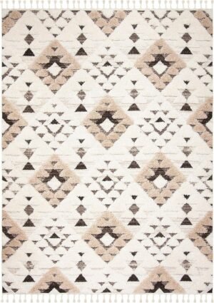 SAFAVIEH Moroccan Tassel Shag Collection Area Rug - 8' x 10', Ivory & Brown, Boho Design, Non-Shedding & Easy Care, 2-inch Thick Ideal for High Traffic Areas in Living Room, Bedroom (MTS688A) - Image 5