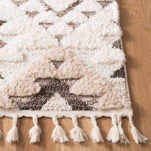 SAFAVIEH Moroccan Tassel Shag Collection Area Rug - 8' x 10', Ivory & Brown, Boho Design, Non-Shedding & Easy Care, 2-inch Thick Ideal for High Traffic Areas in Living Room, Bedroom (MTS688A) - Image 6