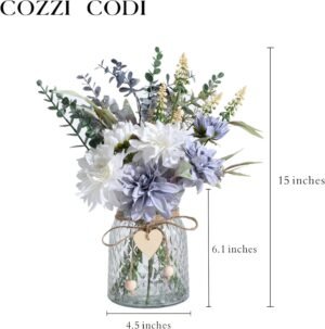 Fake Flowers Artificial Blue Flowers with Vase, Table Centerpieces for Dining Room, Silk Flower Arrangements for Home, Living Room Bathroom Plant Decor, Centerpiece Table Decorations - Image 4