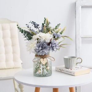 Fake Flowers Artificial Blue Flowers with Vase, Table Centerpieces for Dining Room, Silk Flower Arrangements for Home, Living Room Bathroom Plant Decor, Centerpiece Table Decorations - Image 5