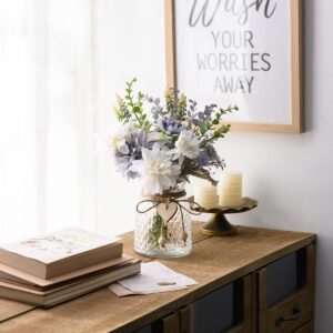 Fake Flowers Artificial Blue Flowers with Vase, Table Centerpieces for Dining Room, Silk Flower Arrangements for Home, Living Room Bathroom Plant Decor, Centerpiece Table Decorations - Image 6