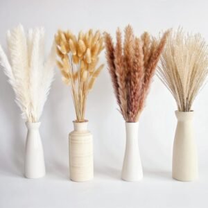 100 PCS Small Boho Pampas Grass, 17" Naturally Dried Pompas, Pampas Grass Decor for Wedding , Boho Party Decorations, Table Decor（Brown and White） - Image 3