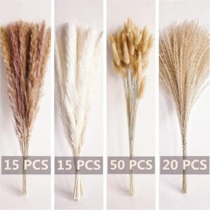 100 PCS Small Boho Pampas Grass, 17" Naturally Dried Pompas, Pampas Grass Decor for Wedding , Boho Party Decorations, Table Decor（Brown and White） - Image 4