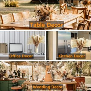 100 PCS Small Boho Pampas Grass, 17" Naturally Dried Pompas, Pampas Grass Decor for Wedding , Boho Party Decorations, Table Decor（Brown and White） - Image 7