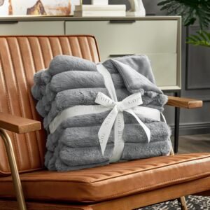 Cozy Bliss Faux Fur Throw Blanket for Couch, Cozy Warm Plush Striped Blanket for Sofa Bedroom Living Room,50 * 60 Inches Grey - Image 3