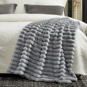 Cozy Bliss Faux Fur Throw Blanket for Couch, Cozy Warm Plush Striped Blanket for Sofa Bedroom Living Room,50 * 60 Inches Grey - Image 5