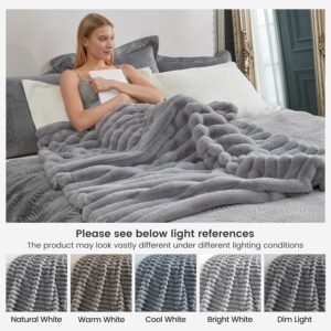 Cozy Bliss Faux Fur Throw Blanket for Couch, Cozy Warm Plush Striped Blanket for Sofa Bedroom Living Room,50 * 60 Inches Grey - Image 6
