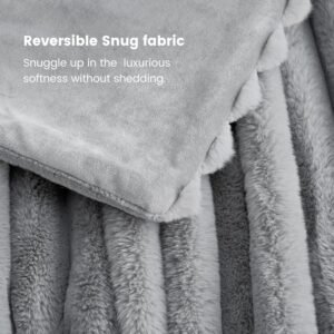 Cozy Bliss Faux Fur Throw Blanket for Couch, Cozy Warm Plush Striped Blanket for Sofa Bedroom Living Room,50 * 60 Inches Grey - Image 7