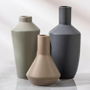 Ceramic Vase Set of 3, Modern Decorative Flower Rustic Farmhouse Decor Vase for Home Decor Bouquet Pampas Grass Dried Fresh Flowers, Living Room, Kitchen, Bedroom, Bathroom and Shelf