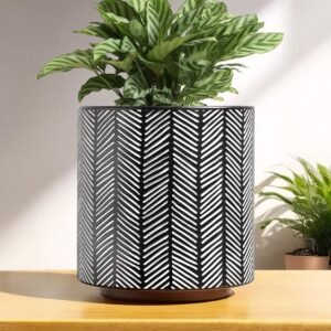 GUGUGO Slash Line Plant Pots, Boho Modern Geometric Planters Pots for Indoor Plants, Cute Unique Flower Pot with Drainage, Eclectic Colorful Small Succulent Planter Funky Gardening Pot Gifts, Black