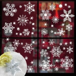 Glitter Snowflake Window Clings, 147PCS Silver Sparkling Christmas Window Clings Winter Wonderland Decorations for Home Christmas Party (Glitter Snowflake) - Image 2