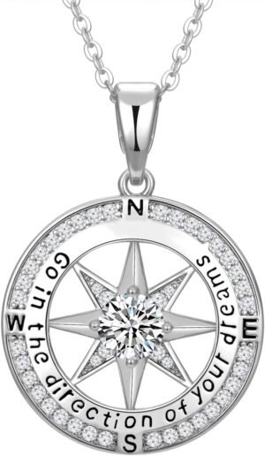 Graduation Gifts for Her, Inspirational Graduates Compass Necklace for Women Girls Jewelry, Class of Senior High School College Graduation Gifts for Friends with Congrats Grad Box and Gift Card (18K Gold Filled 925 Sterling Silver necklace)