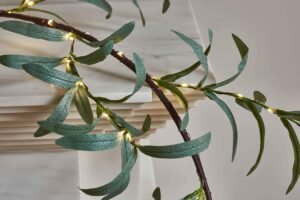 Hairui Lighted Artificial Olive Garland 6FT 96 LED Fairy Lights Battery Operated, Faux Vine Lights with Timer for Spring Christmas Holiday Fireplace Décor - Image 2