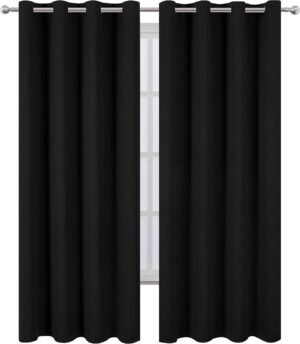 LEMOMO Blackout Curtains 52 x 84 inches Long Black Curtains Set of 2 Panels Thermal Insulated Room Darkening Curtains for Bedroom - Image 2