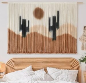 Large Macrame Wall Hanging Macrame Wall Decor 59" W x 35" L Desert Cactus Tie-Dye Large Boho Yarn Wall Decor Scale Wall Art Home Decor