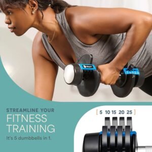 Lifepro Adjustable Dumbbells Set - 5in1-15lb 25lb 43lb weights Set & Single with Rack - Quick Adjust, Secure Grip - Compact Hand Weights for Men Women Home Gym - Image 2