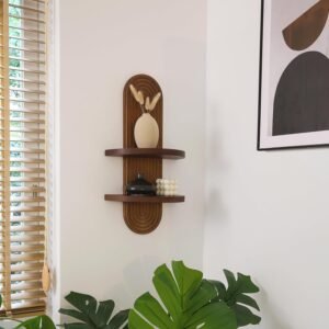 Modern Wall Shelf with Arched Wood Design Mid-Century Double Floating Rainbow Shelves for Indoor Decoration Holding Planter Ornaments, 22 x 11.6 Inch (Walnut) - Image 2