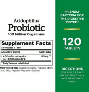 Nature's Bounty Acidophilus Probiotic, Daily Probiotic Supplement, Supports Digestive Health, 1 Pack, 120 Tablets - Image 2