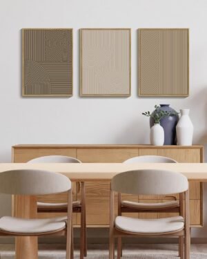 PHOPAGO Minimalist Abstract Framed Wall Art Modern Boho Neutral Line Wall Decor Geometric Artwork Kitchen Dining Room 11x14in Natural Framed - Image 2
