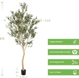 Realead 8ft Tall Faux Olive Tree - Realistic Large Silk Olive Tree Artificial Indoors - Fake Olive Trees with Branches and Fruits - Artificial Olive Trees for Home Office Decor Indoor - Image 2