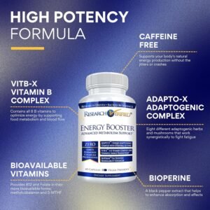 Research Verified Energy Booster - Natural Energy Support - 60 Capsules - Caffeine Free - B Vitamins and Adaptogens - 1 Month Supply - Image 2