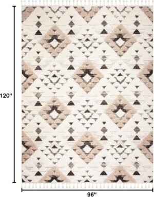 SAFAVIEH Moroccan Tassel Shag Collection Area Rug - 8' x 10', Ivory & Brown, Boho Design, Non-Shedding & Easy Care, 2-inch Thick Ideal for High Traffic Areas in Living Room, Bedroom (MTS688A) - Image 2