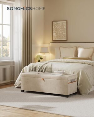 SONGMICS HOME Storage Ottoman Bench, Storage Chest, 15.7 x 43.3 x 15.7 Inches, End of Bed Bench, 27 Gal. (103 L), for Bedroom, Entryway, Living Room, Cappuccino Beige ULSF533L01 - Image 2