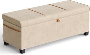 SONGMICS HOME Storage Ottoman Bench, Storage Chest, 15.7 x 43.3 x 15.7 Inches, End of Bed Bench, 27 Gal. (103 L), for Bedroom, Entryway, Living Room, Cappuccino Beige ULSF533L01