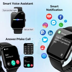 Smart Watch, 1.85" Smartwatch for Men Women (Answer/Make Call), Heart Rate, Sleep Monitor, Pedometer, 120+ Sport Modes Activity Tracker, IP68 Waterproof Fitness Watch for Android iOS (Black) - Image 2