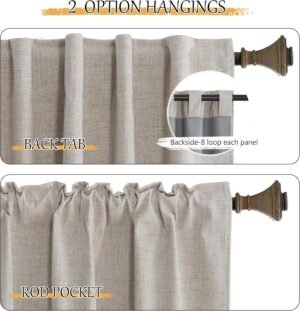 StangH 100% Blackout Curtains for Bedroom, Natural Linen Beige Curtains 84 inches Long Solid Thermal Insulated Farmhouse Drapes for Living Room Sliding Glass Door Nursery, W52xL84, 2 Panels - Image 2