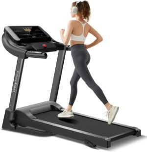 UMAY Fitness Home Folding Incline Treadmill with Pulse Sensors, 3.0 HP Quiet Brushless, 300 lbs Capacity (Black or Gray)