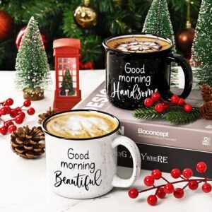 YHRJWN His and Hers Gifts: Good Morning Beautiful & Handsome Coffee Mugs, Couple Mugs for Mr & Mrs, Newlyweds & Wedding Anniversary, Christmas Gifts - 15 Oz - Image 2