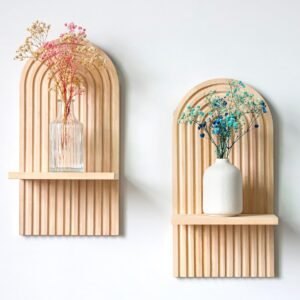 YIYA 2 Pcs Boho Wooden Rainbow Wall Shelves Floating Shelves for Wall Rainbow Arch Boho Floating Shelves Modern Boho Wall Shelf for Living Rooms Bathroom Display, Beige
