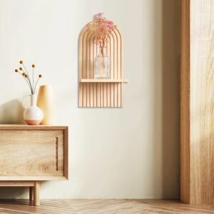 YIYA 2 Pcs Boho Wooden Rainbow Wall Shelves Floating Shelves for Wall Rainbow Arch Boho Floating Shelves Modern Boho Wall Shelf for Living Rooms Bathroom Display, Beige - Image 2