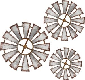 Yookeer 3 Pcs Wood Windmill Wall Decor Farmhouse Hanging Decoration Wooden Windmill Kitchen Decor Rustic Decor Living Room Sculpture Art for Bedroom Nursery Home Decor(Farmhouse)