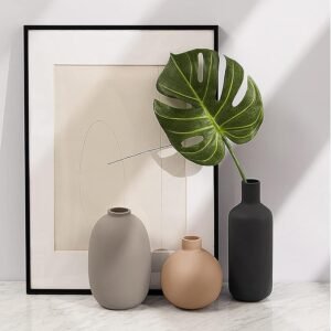 Ceramic Modern Farmhouse Vase, Neutral Small for Table, Living Room, Shelf, Bookshelf and Entryway Décor, Set of 3 - Image 3
