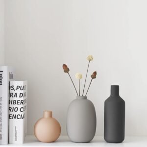 Ceramic Modern Farmhouse Vase, Neutral Small for Table, Living Room, Shelf, Bookshelf and Entryway Décor, Set of 3 - Image 4