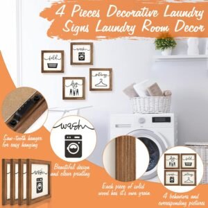 SHOHAYTO Laundry Room Decor for Wall Farmhouse Signs Set of 4 Wash Dry Fold Put Away Rustic Decor for Shelf Laundry Wall Art with Wood Frame Decorative Room Sign 8'' x 8'' - Image 3