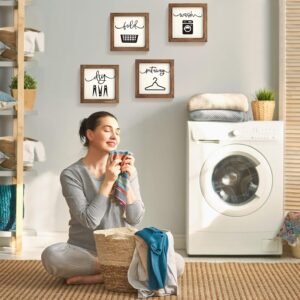 SHOHAYTO Laundry Room Decor for Wall Farmhouse Signs Set of 4 Wash Dry Fold Put Away Rustic Decor for Shelf Laundry Wall Art with Wood Frame Decorative Room Sign 8'' x 8'' - Image 4