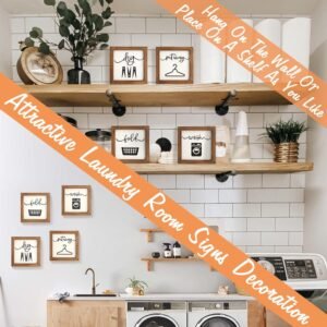 SHOHAYTO Laundry Room Decor for Wall Farmhouse Signs Set of 4 Wash Dry Fold Put Away Rustic Decor for Shelf Laundry Wall Art with Wood Frame Decorative Room Sign 8'' x 8'' - Image 5