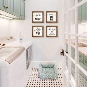 SHOHAYTO Laundry Room Decor for Wall Farmhouse Signs Set of 4 Wash Dry Fold Put Away Rustic Decor for Shelf Laundry Wall Art with Wood Frame Decorative Room Sign 8'' x 8'' - Image 7