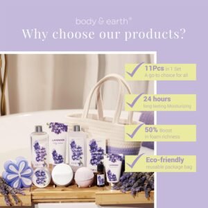 Spa Gift Baskets for Women - Body & Earth 11pcs Lavender Gift Sets with Bubble Bath, Shower Gel, Body Lotion, Birthday Gifts for Women, Spa Kit for Mom Gifts, Purple Gifts - Image 4