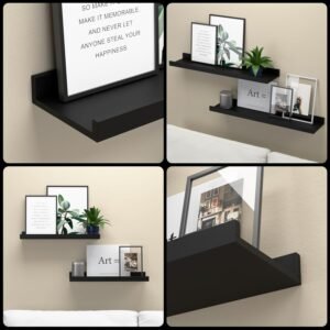 Floating Shelves Wall Mounted Set of 2, Modern Black Wall Shelves for Storage with Lip, Display Picture Ledge Shelf for Wall Decor Bedroom Living Room Bathroom Kitchen - Image 4