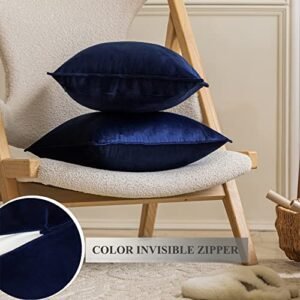 JIAHANNHA Velvet Navy Blue Throw Pillow Covers 18x18 Inches Pack of 2 Soft Decorative Square Cushion Covers for Couch Sofa Bed Livingroom Car,45x45Cm - Image 3