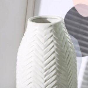 hjn White Vase for Flowers Ceramic Vase for Decor, Modern Decorative Tall Vases for Your Kitchen/Office/Living Room/Bookshelf/Mantel - White Texture(Medium - Image 6