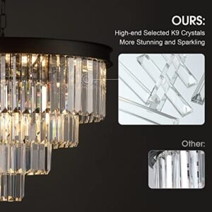 A AXILIXI Modern Crystal Chandeliers 24\" Round Top K9 Crystals Chandelier Adjustable Ceiling Light Fixture 4-Tier K9 Crystal Pendant Lamp 12-Light for Dinning Room Living Room Foyer - Image 3
