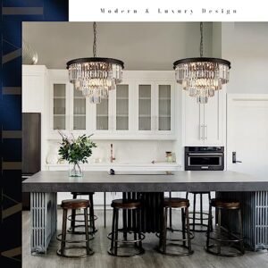 A AXILIXI Modern Crystal Chandeliers 24\" Round Top K9 Crystals Chandelier Adjustable Ceiling Light Fixture 4-Tier K9 Crystal Pendant Lamp 12-Light for Dinning Room Living Room Foyer - Image 4