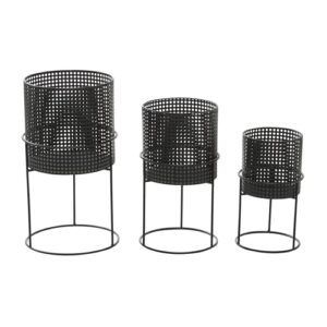 CosmoLiving by Cosmopolitan Metal Indoor Outdoor Planter Geometric Cutout Large Planter Pot with Circular Removeable Stands, Set of 3 Planters 23\", 19\", 15\"H, Black - Image 3